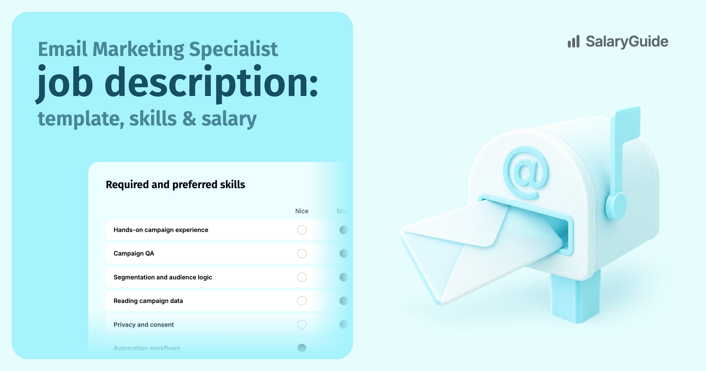 SalaryGuide cover image for the guide: Email Marketing Specialist job description: template, skills & salary