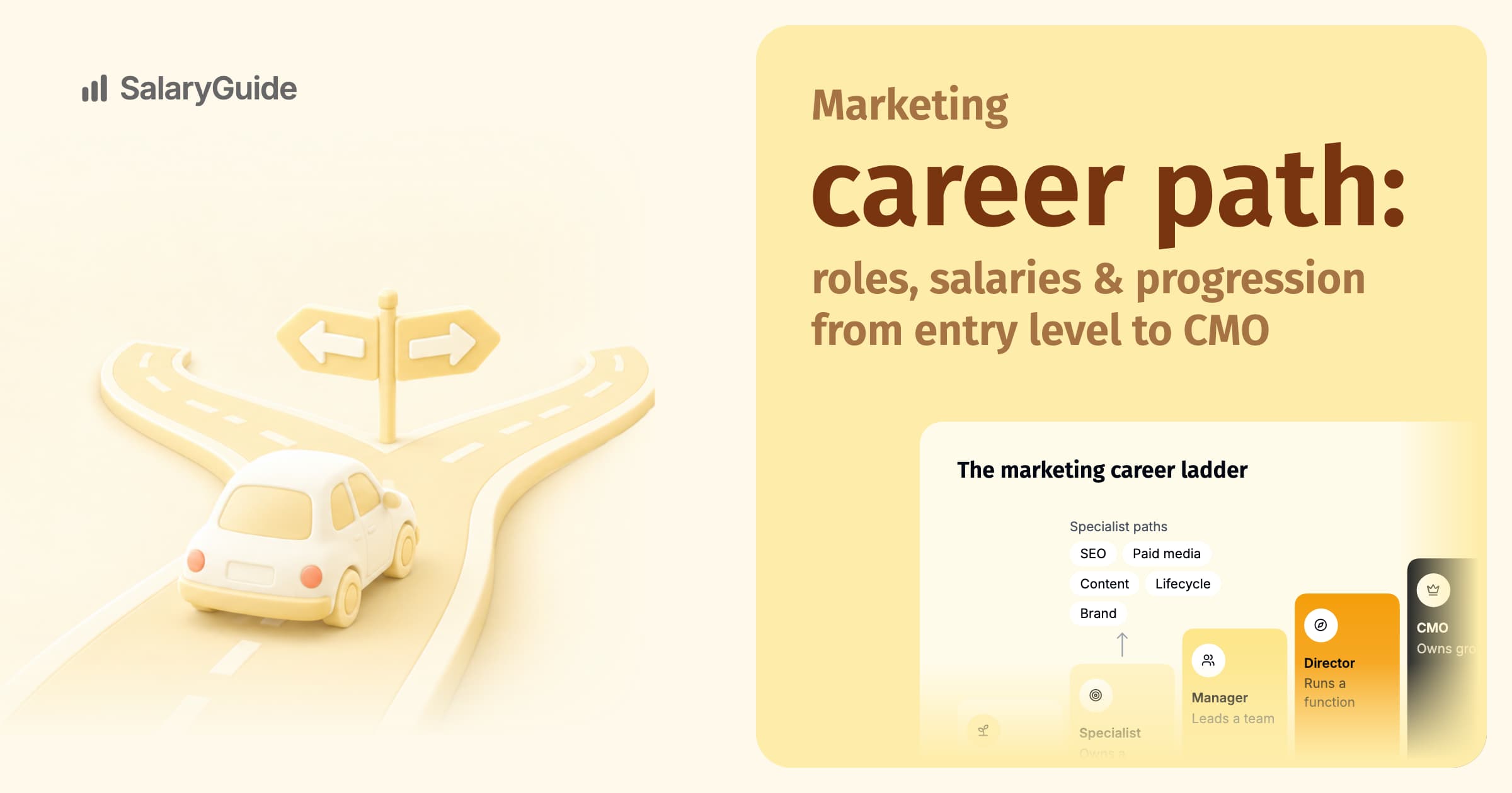 SalaryGuide cover image for the guide to marketing career paths.