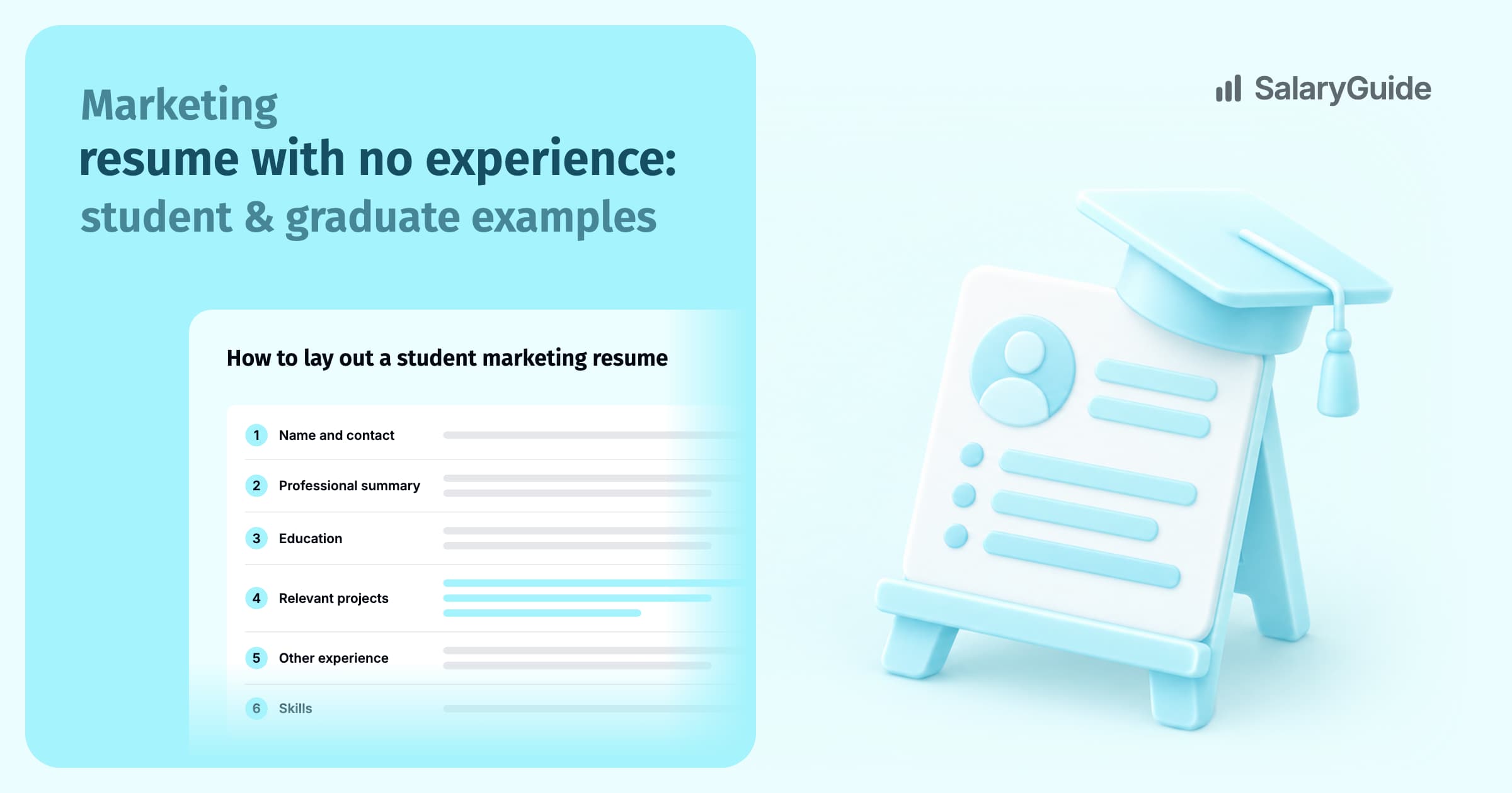 SalaryGuide cover image for the guide: Marketing resume with no experience: student & graduate examples