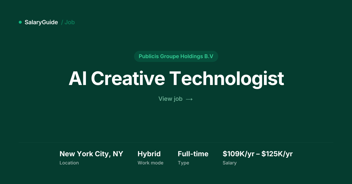AI Creative Technologist at Publicis Groupe Holdings B.V | SalaryGuide