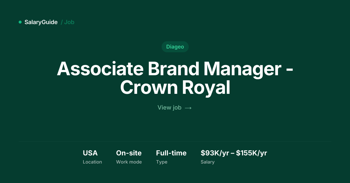 Associate Brand Manager - Crown Royal at Diageo, USA | SalaryGuide