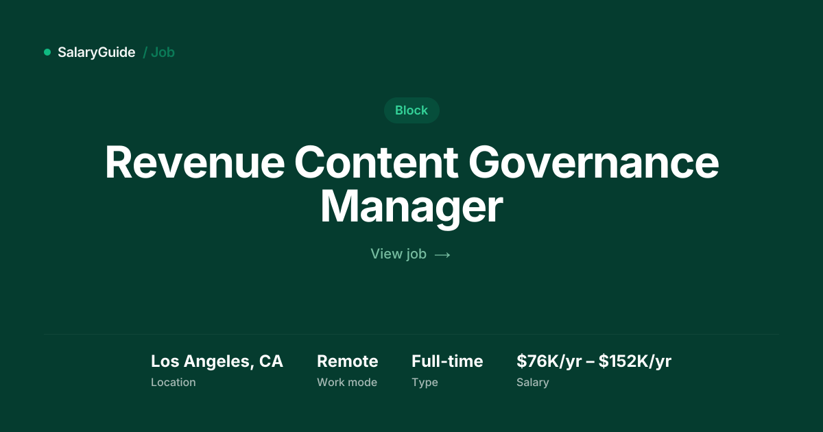 Revenue Content Governance Manager at Block, Los Angeles | SalaryGuide