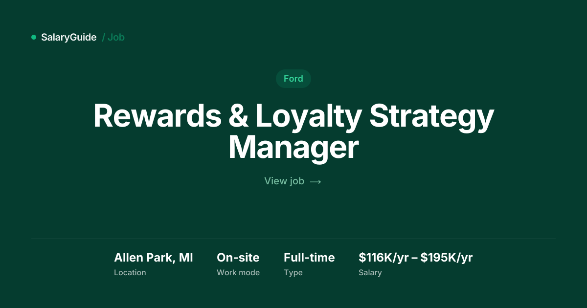 Rewards & Loyalty Strategy Manager at Ford, Allen Park | SalaryGuide